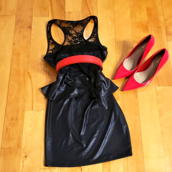 🖤  Faux Leather Mini  Dress 🖤 - Picture 2 of 5